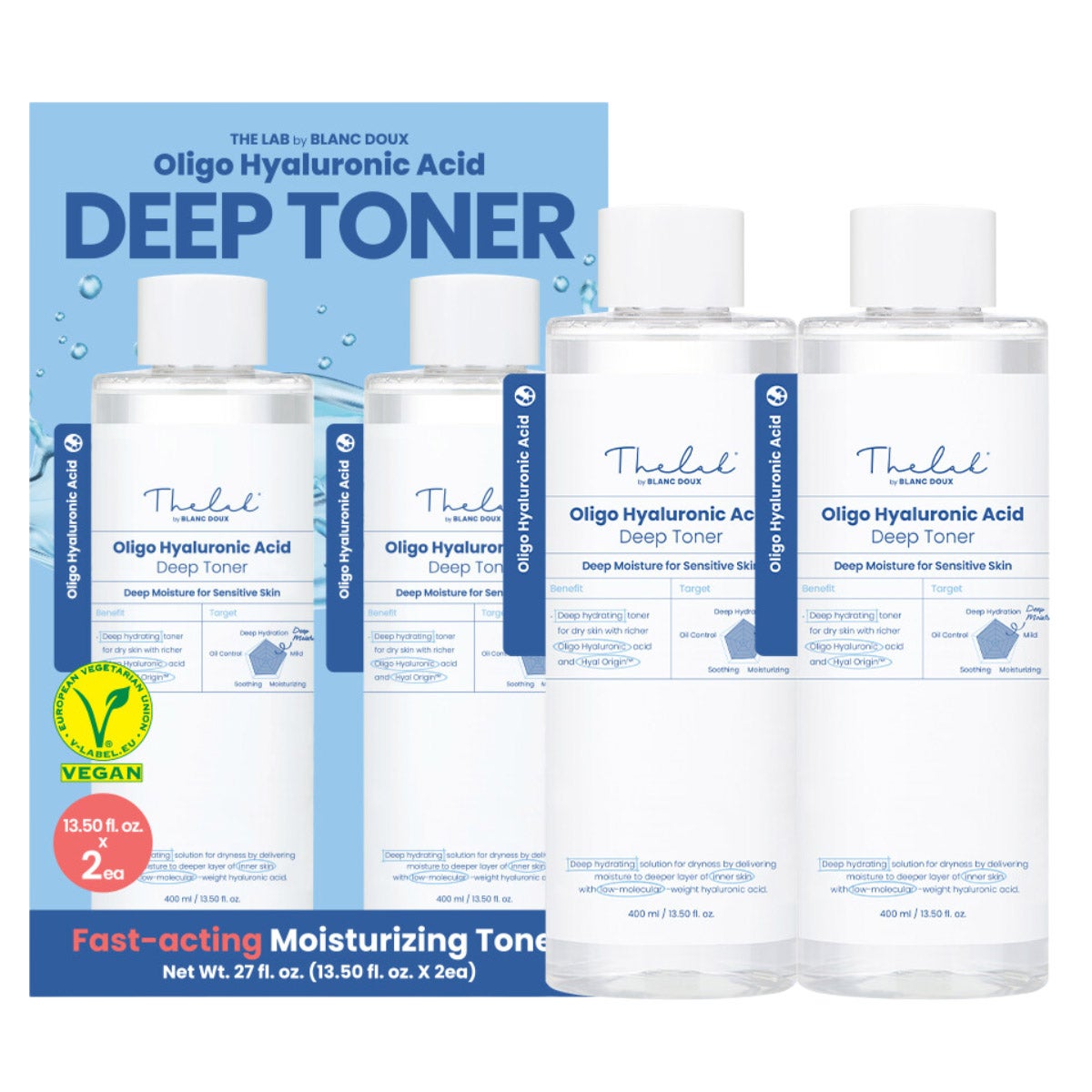 THE LAB by BLANC DOUX Oligo Hyaluronic Acid Deep Toner, 13.5 fl oz, 2-Pack