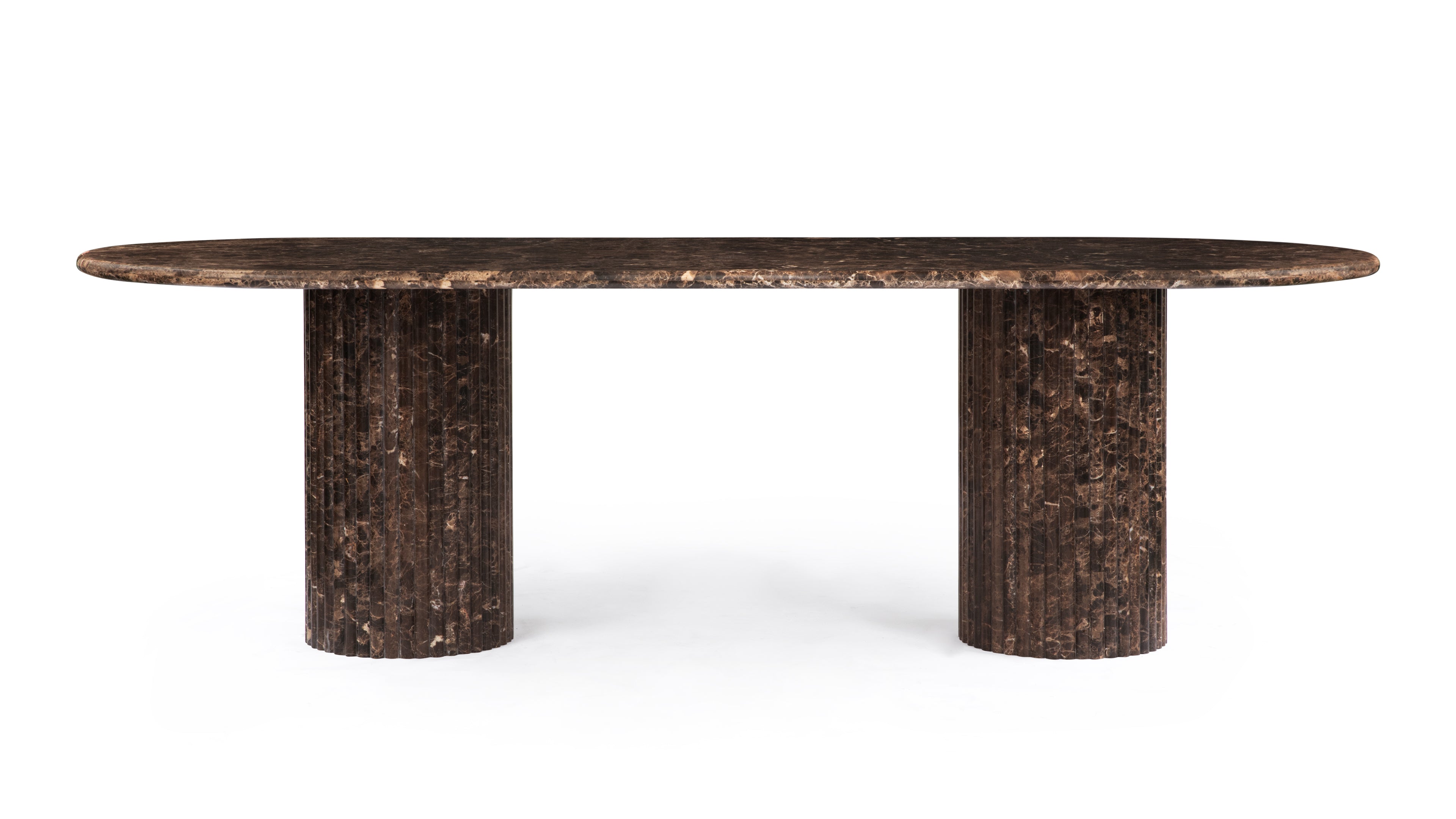 Image of Saturn - Saturn Oval Dining Table, Dark Emperador Marble, 98in