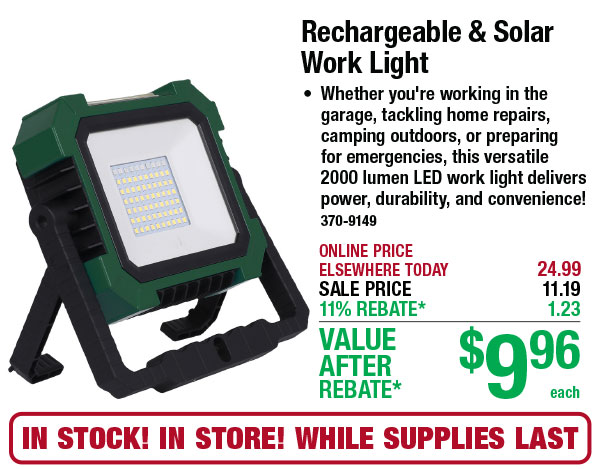 Rechargeable & Solar Work Light - ONLY $9.96 After Rebate*!