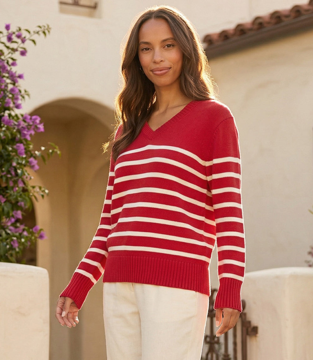 Image of Stripe V-Neck Sweater