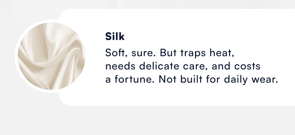 Silk Soft, sure. But traps heat, 
needs delicate care, and costs 
a fortune. Not built for daily ...
