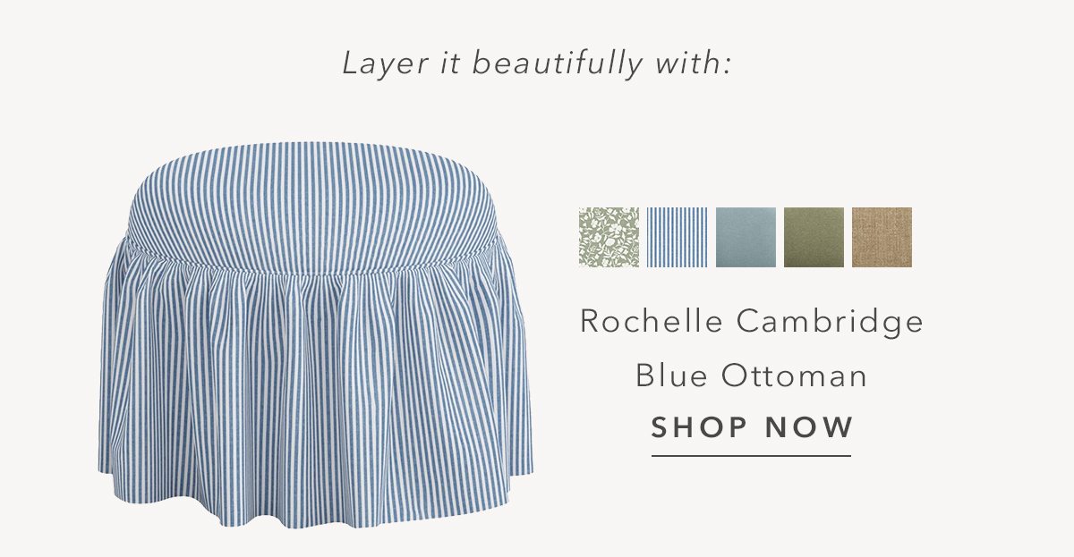 Rochelle Cambridge Blue Striped Cotton Skirted Ottoman