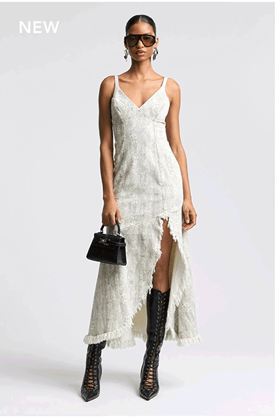 Python Print Frayed Hem Stretch Cotton Dress