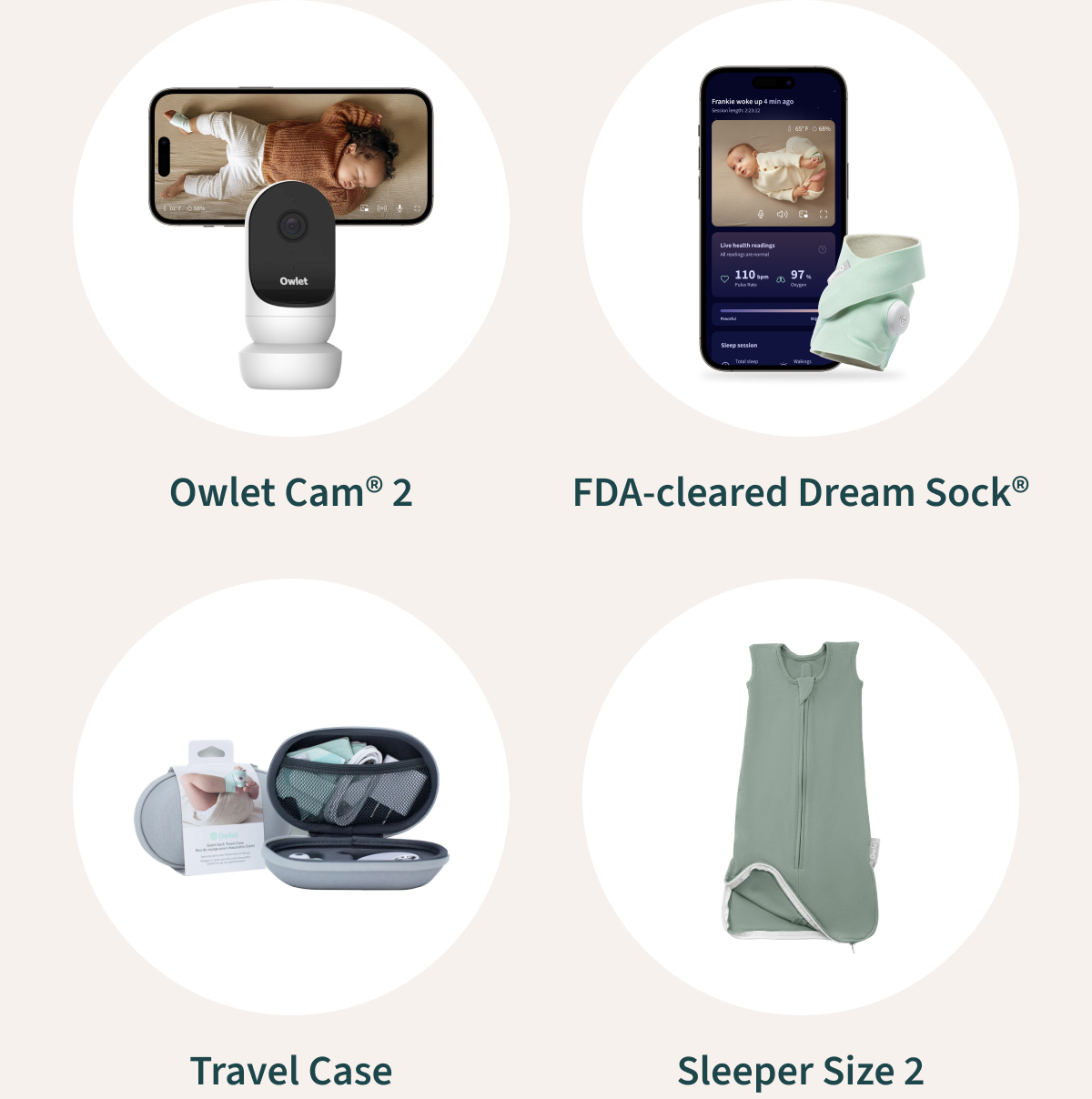 Owlet Cam® 2 | FDA-Cleared Dream Sock® | Travel Case | Sleeper Size 2