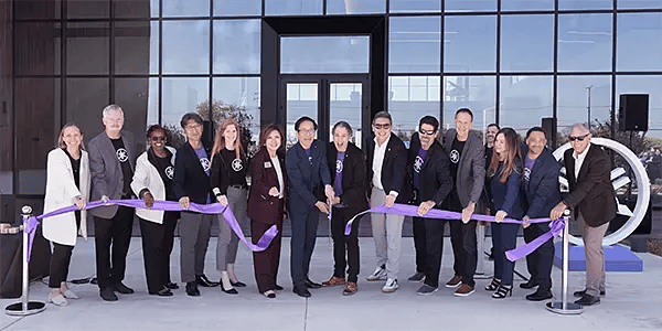 Violet ribbon cutting ceremony for the new Yamaha HQ