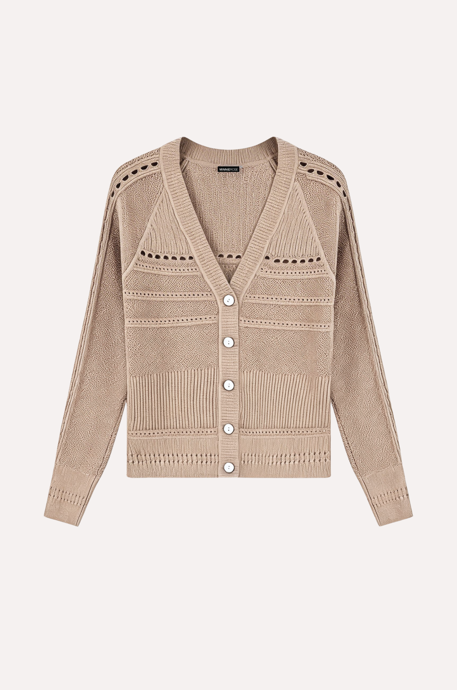 Image of Cotton Cashmere Pointelle Mix V Neck Cardigan