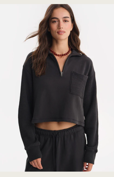 Organic Fleece and Waffle Cropped Half-Zip Sweatshirt