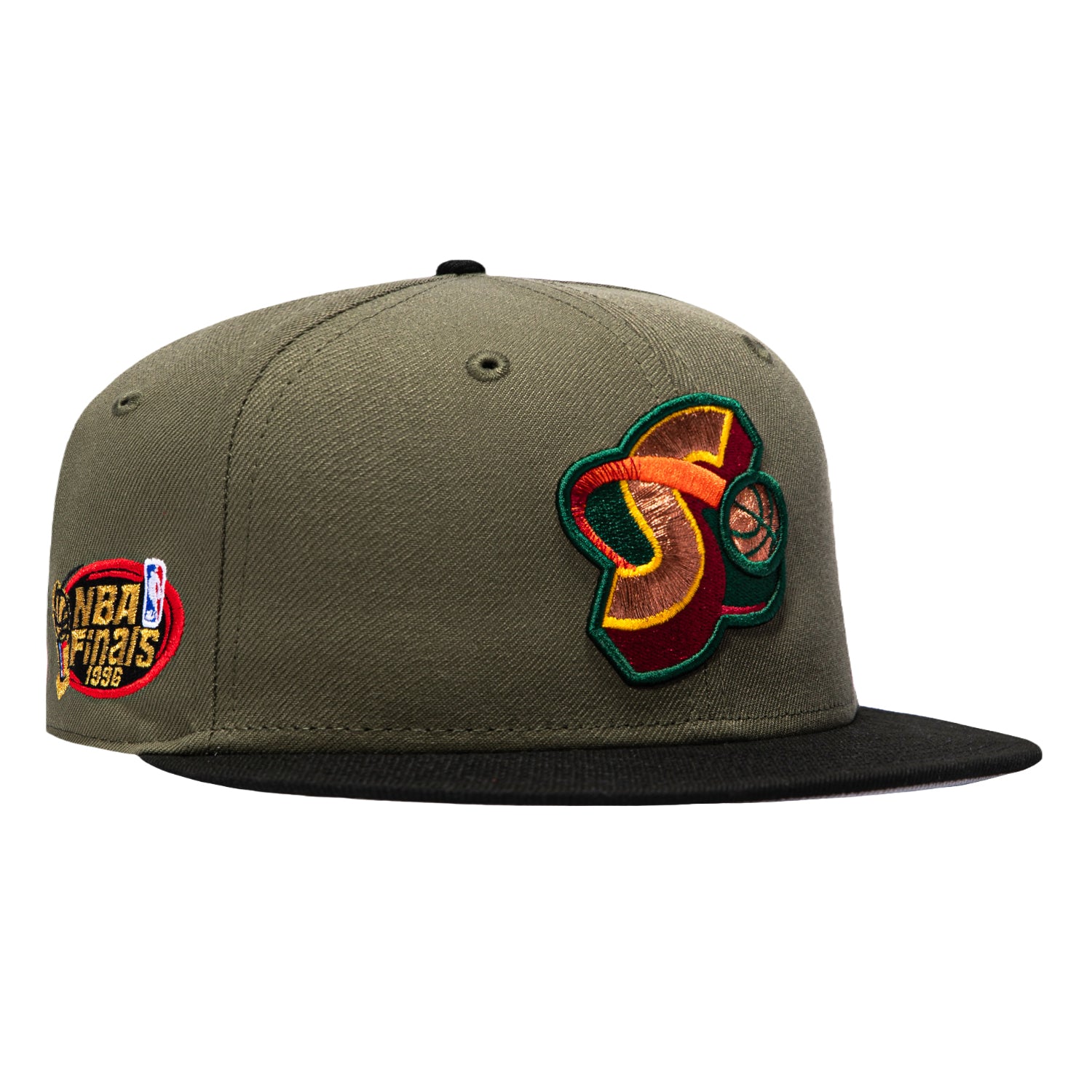 Image of New Era 59Fifty Seattle Sonics 1996 NBA Finals Patch Alternate Hat - Olive, Black