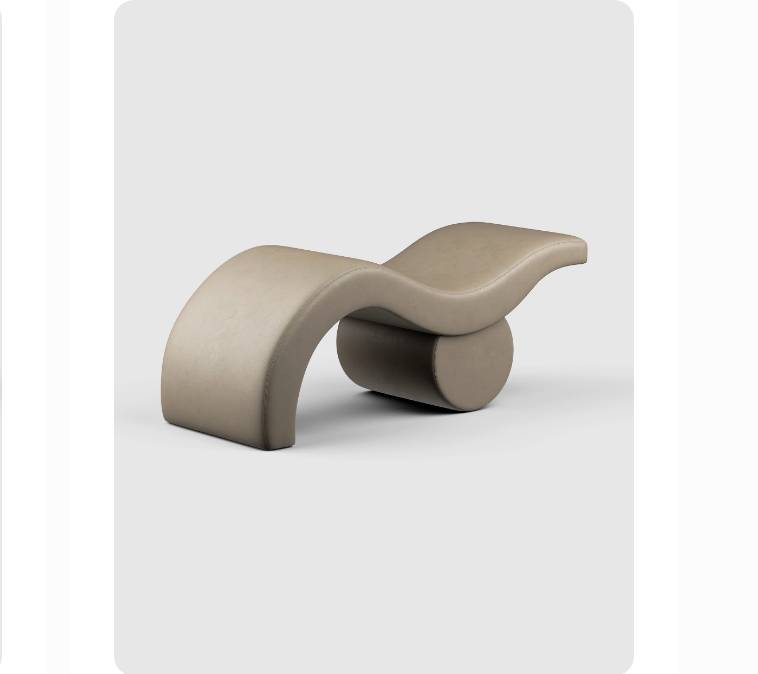 Plush + Oak Brynn minimalist curved beauty bed in light beige.