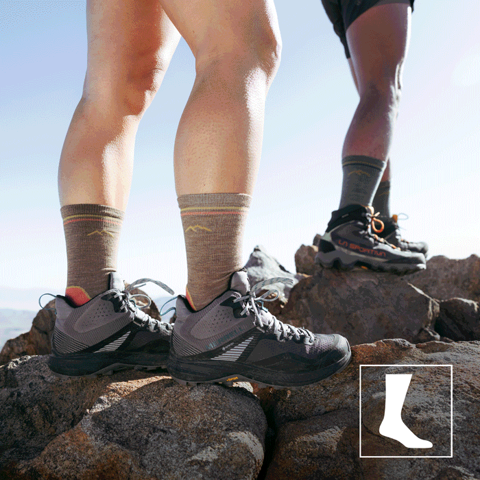 Shop the Light Hiker - hikers wearing the Light Hiker in no show, quarter, micro crew, and boot heights