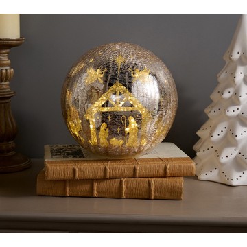 8" Illuminated Crackle Glass Sphere with Hidden Scene by Kim Gravel