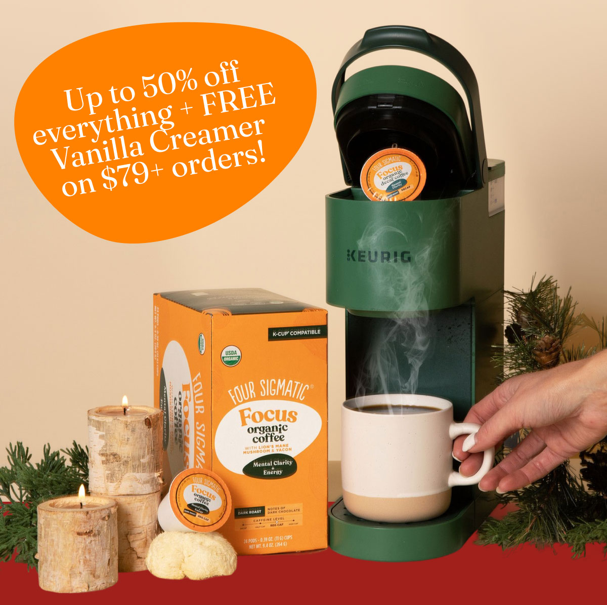 Up to 50% off everything + FREE Vanilla Creamer on $79+ orders!