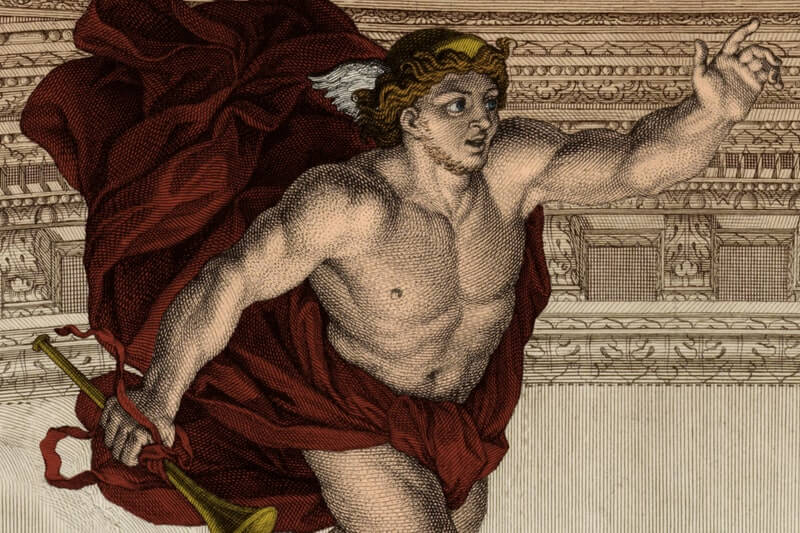 A colorized illustration of Hermes the Greek god.