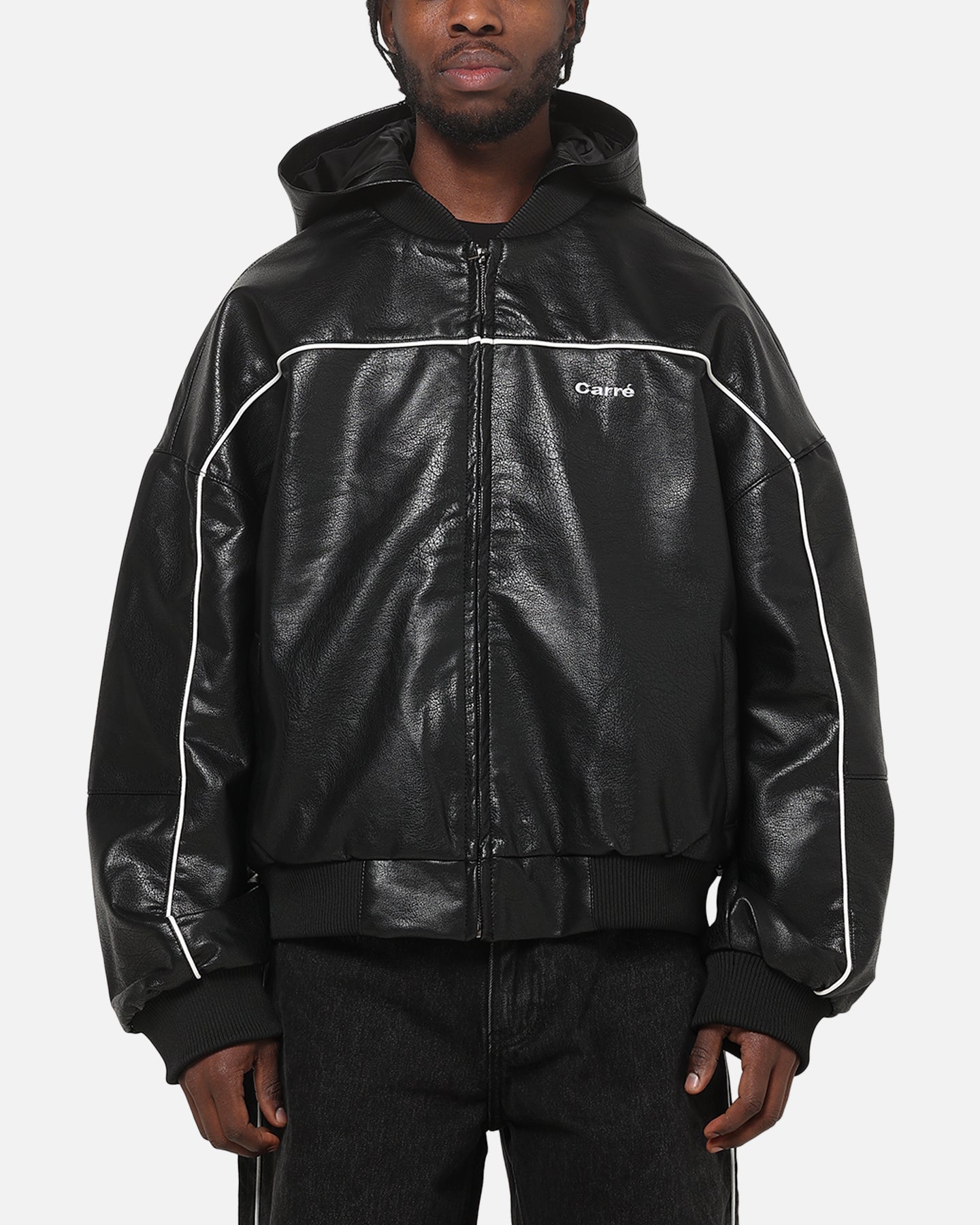Image of Carre Velocity Vegan Leather Bomber Jacket Black