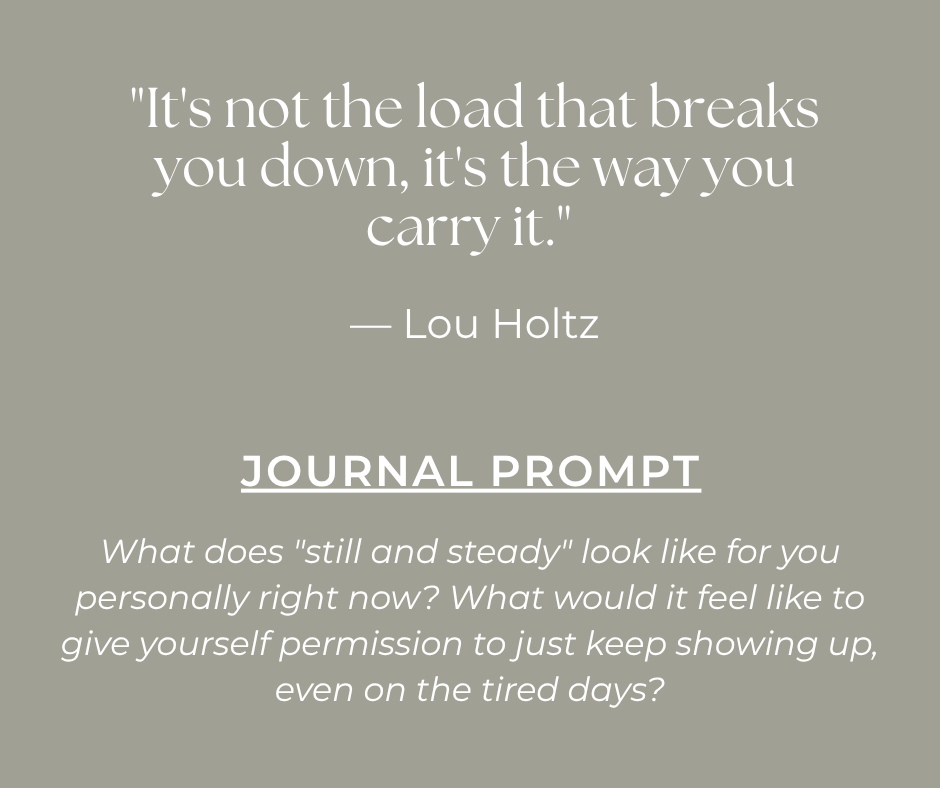text box with a quote and journal prompt about slowing down and steady rituals