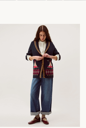 Sapna Intarsia Sailor Cardigan Blue