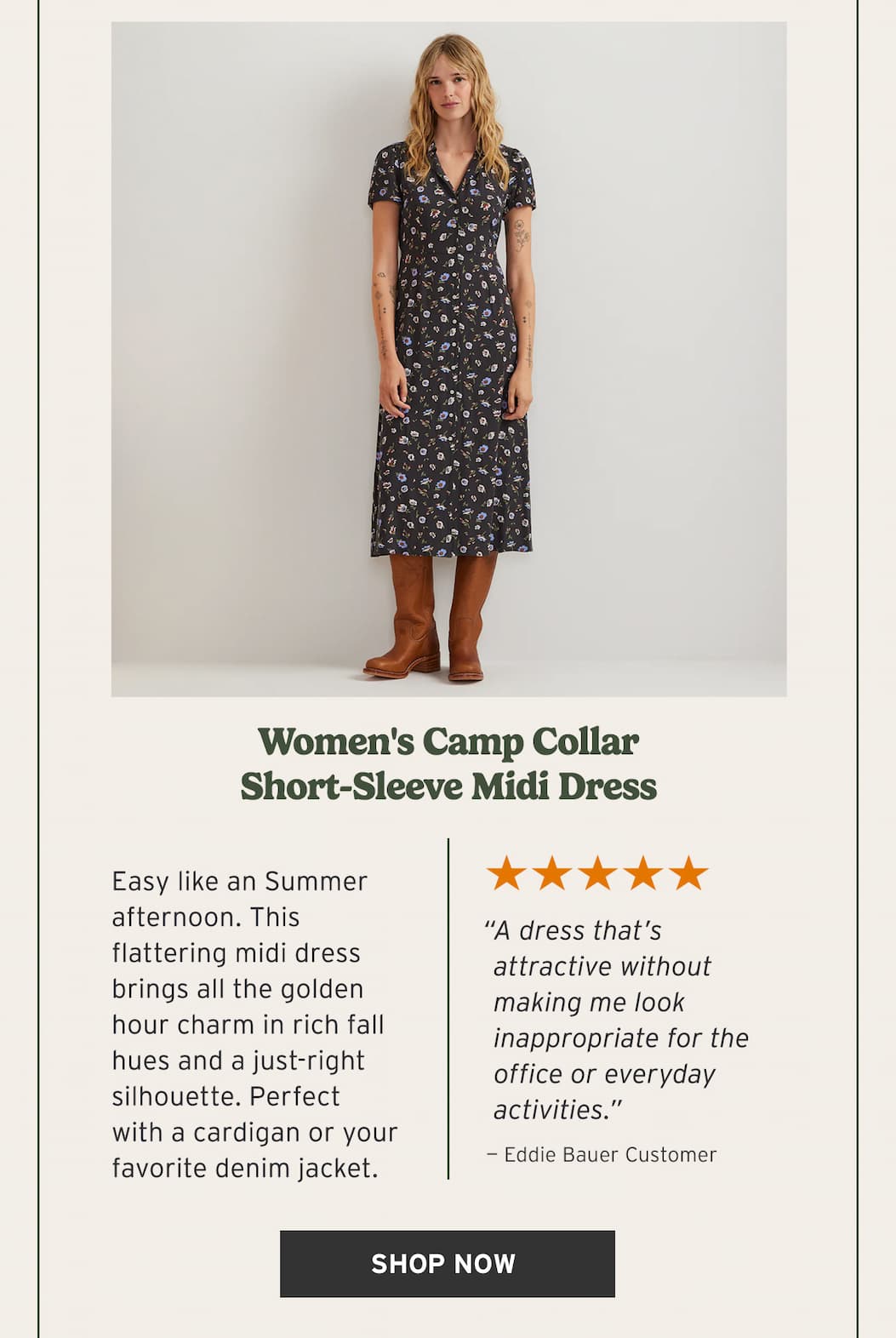 Women's Camp Collar Short-Sleeve Midi Dress