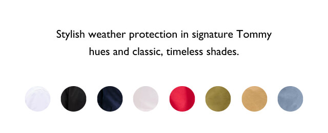 Stylish weather protection in signature Tommy hues  and classic, timeless shades.