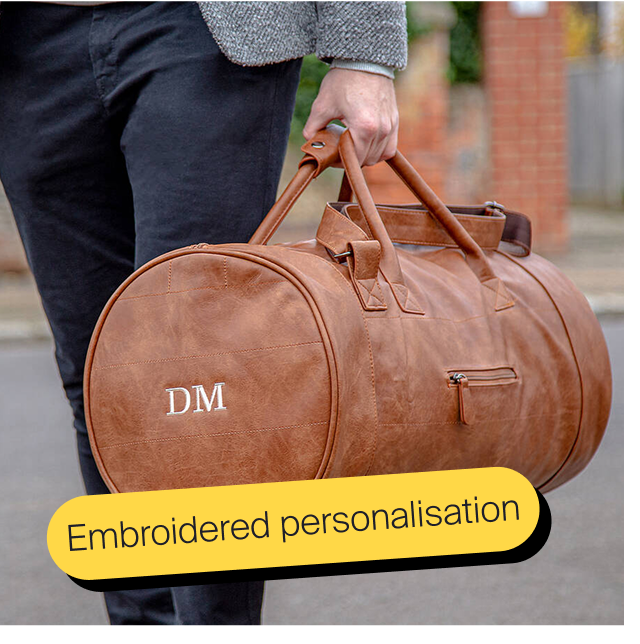 Personalised Faux Leather Barrel Weekend Bag