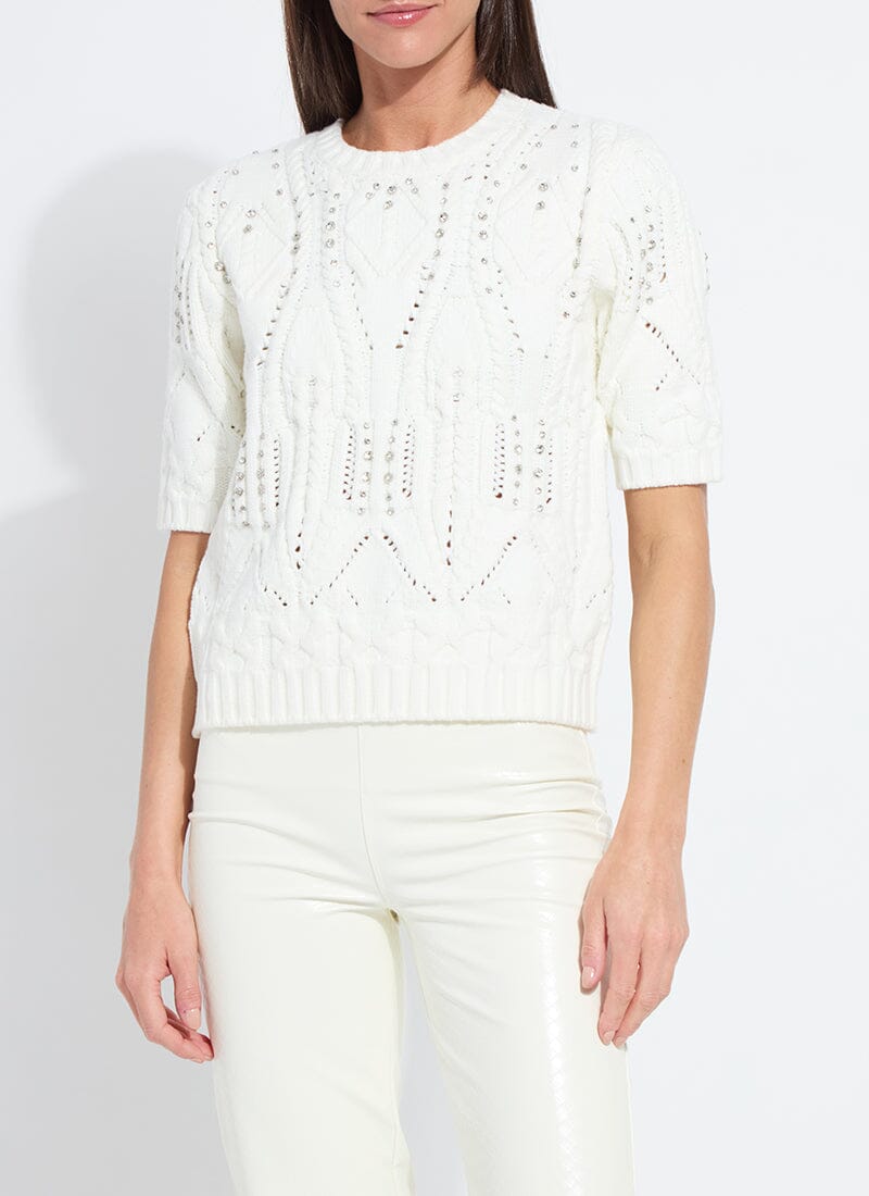 Image of Hadley Cozy Short Sleeve Embellished Cable sweater
