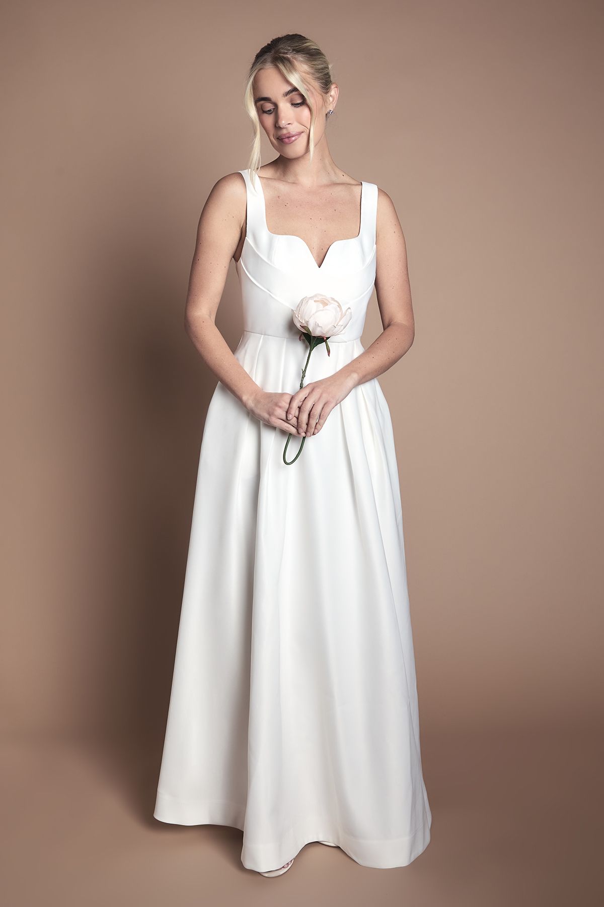 Petite Satin Pleat Bodice Full Skirt Wedding Dress