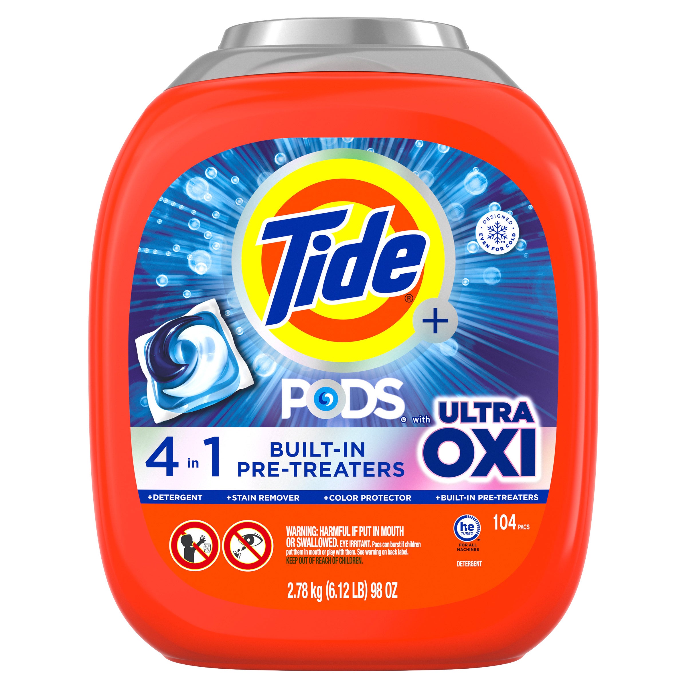 Tide Pods with Ultra Oxi Laundry Detergent Pods, 104-Count