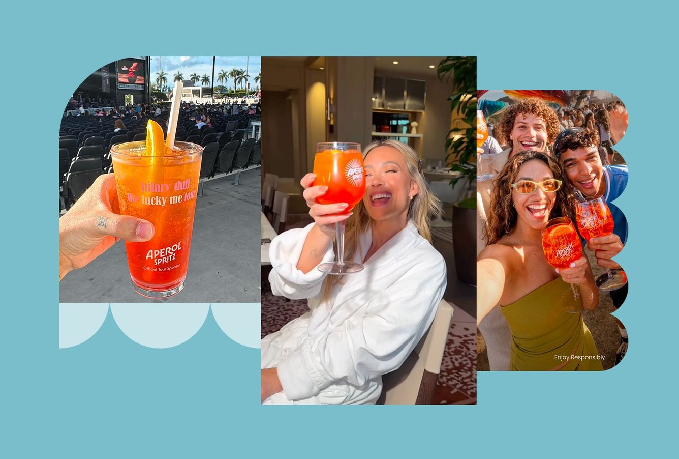 Collage of people drinking Aperol spritzes