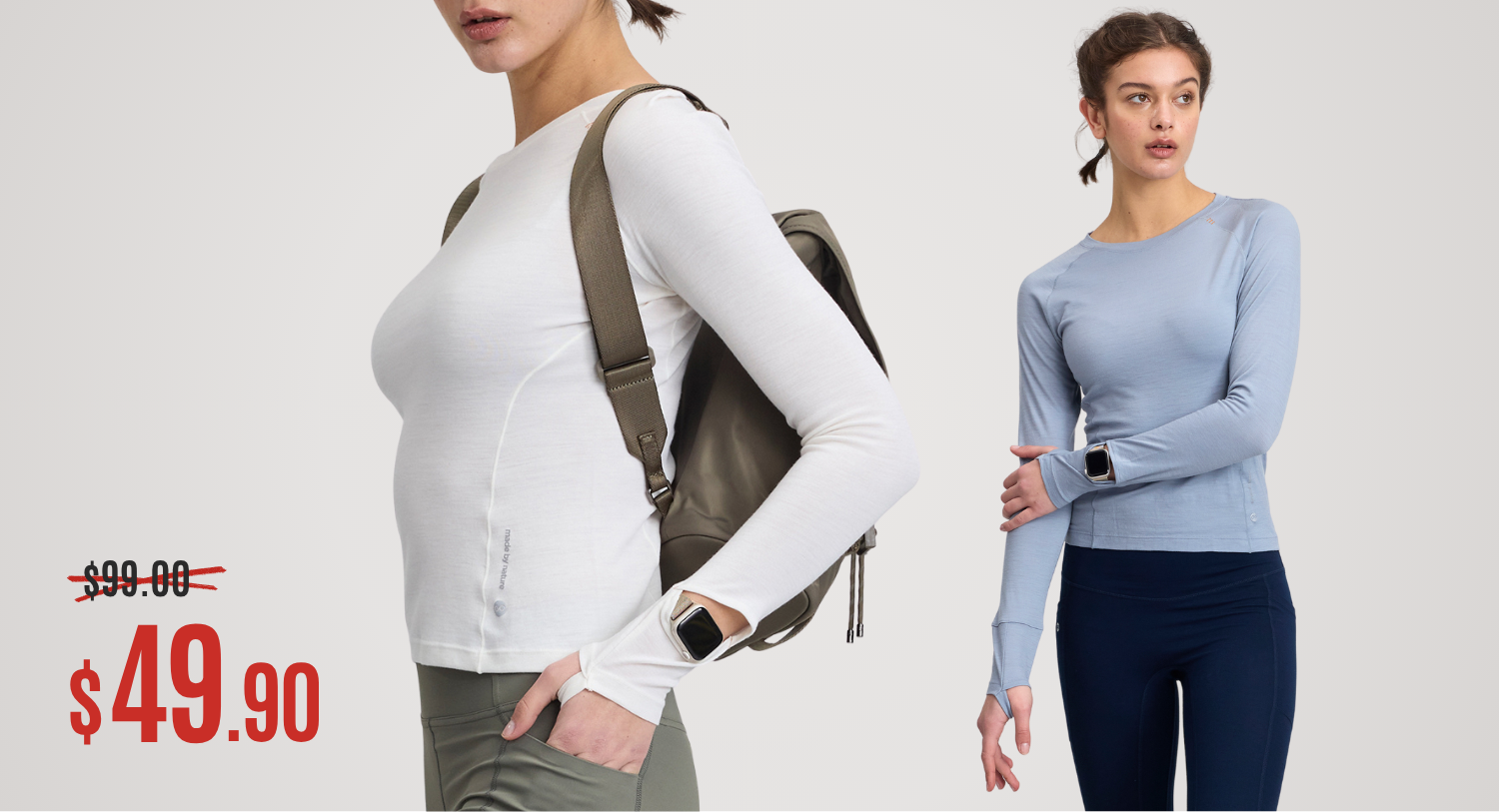 Women's 100% merino running long sleeve watch window
