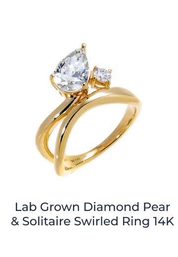 Lab Grown Diamond Pear & Solitaire Swirled Ring 14K