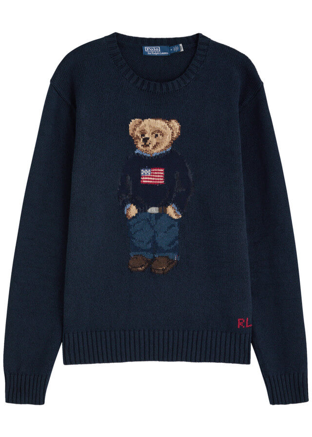 POLO RALPH LAUREN Bear-intarsia cotton-blend jumper