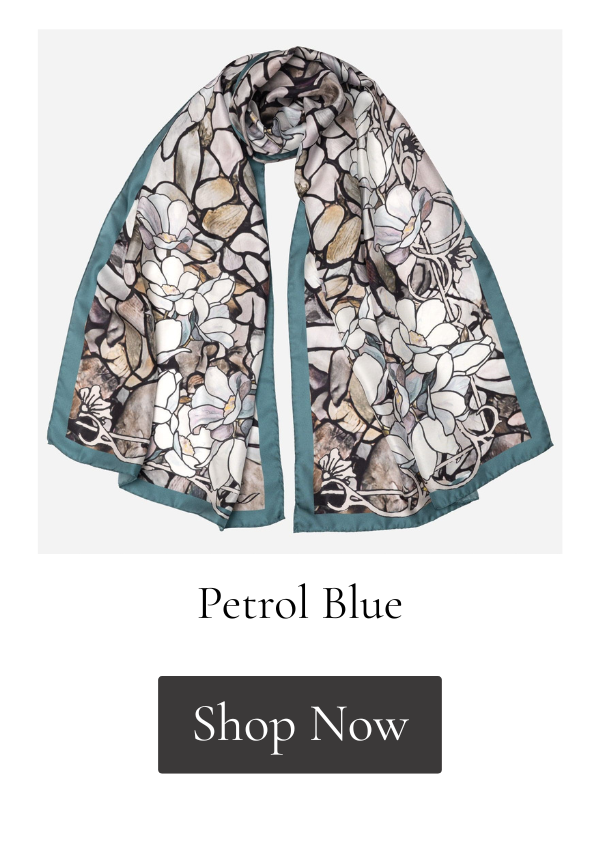 Petrol blue Tiffany glass silk scarf