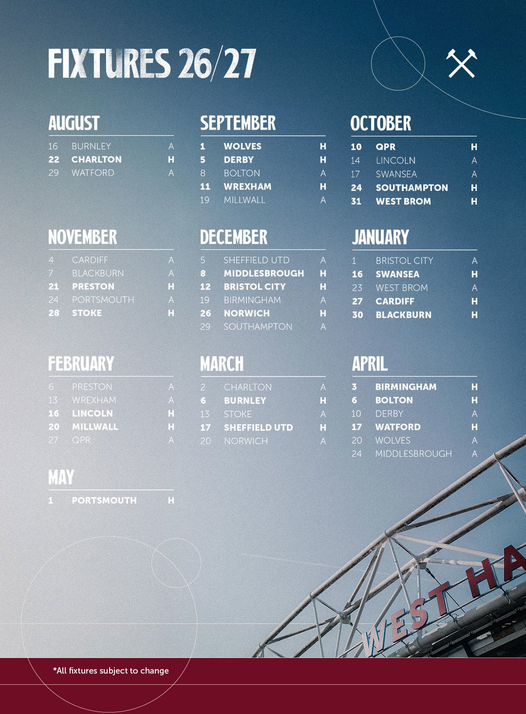 26/27 fixture List