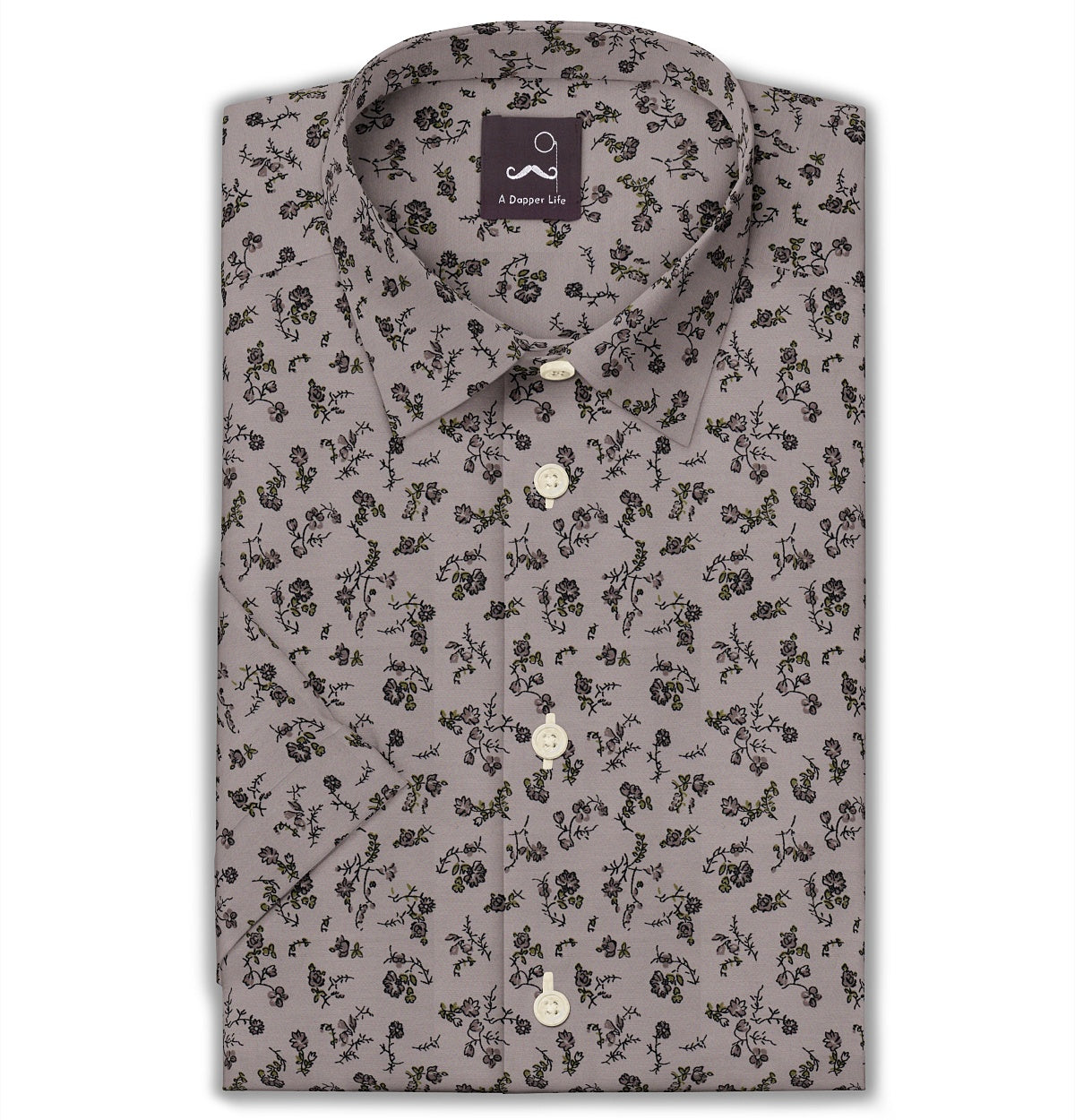 Image of Pure Cotton - Semi-Spread Collar - Short Sleeve - Shadow Bloom
