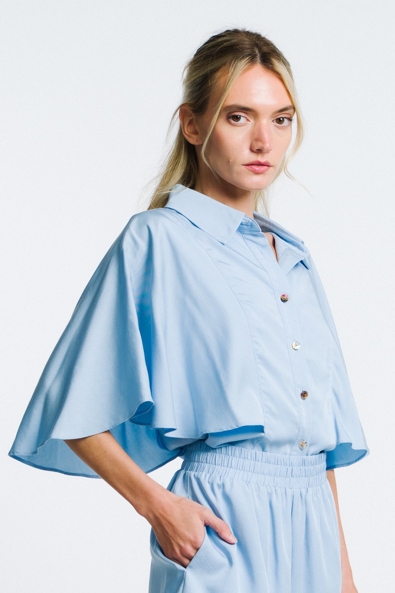 Image of Kori Poncho Sleeves Button-Up Top