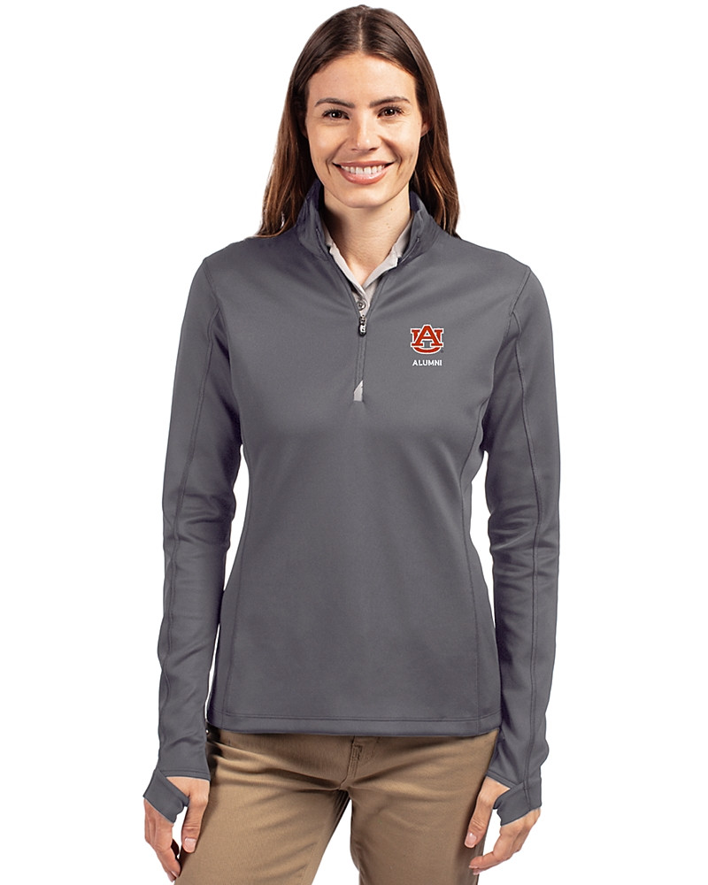 Image of Auburn Tigers Alumni Cutter & Buck Traverse Recycled Smooth&nbsp;Stretch&nbsp;Womens&nbsp;Quarter Zip Pullover