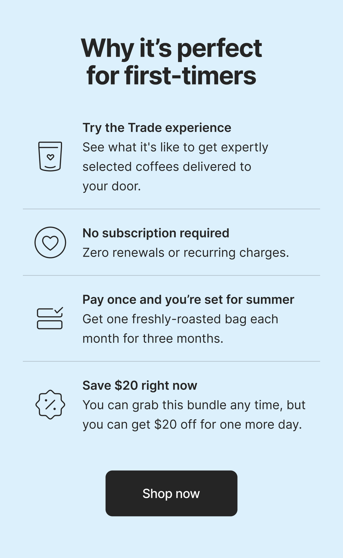 3 bags off cold brew. $20 off this week only.