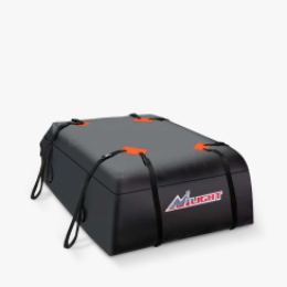 A universal rooftop cargo bag on a gray tile.