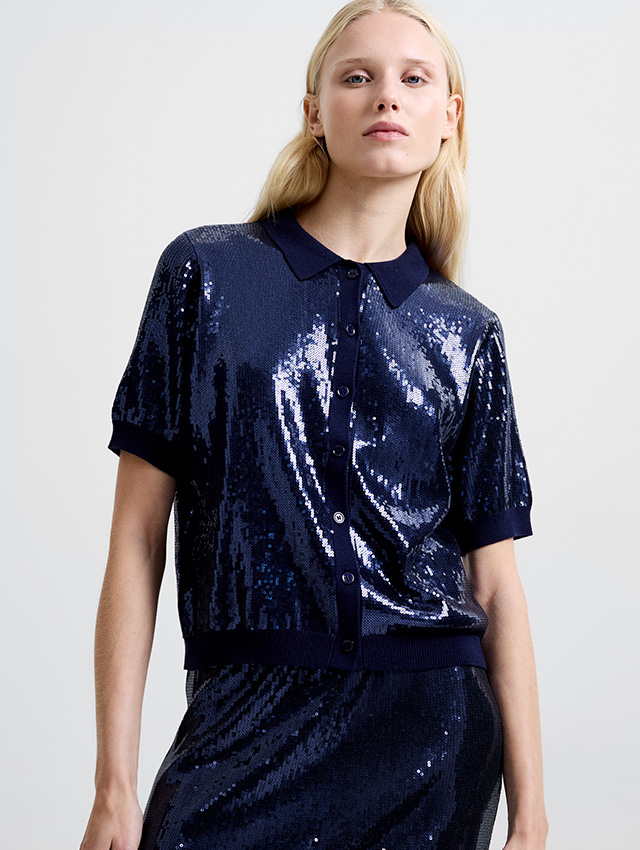 Hannah Knit Sequin Short Sleeve Shirt