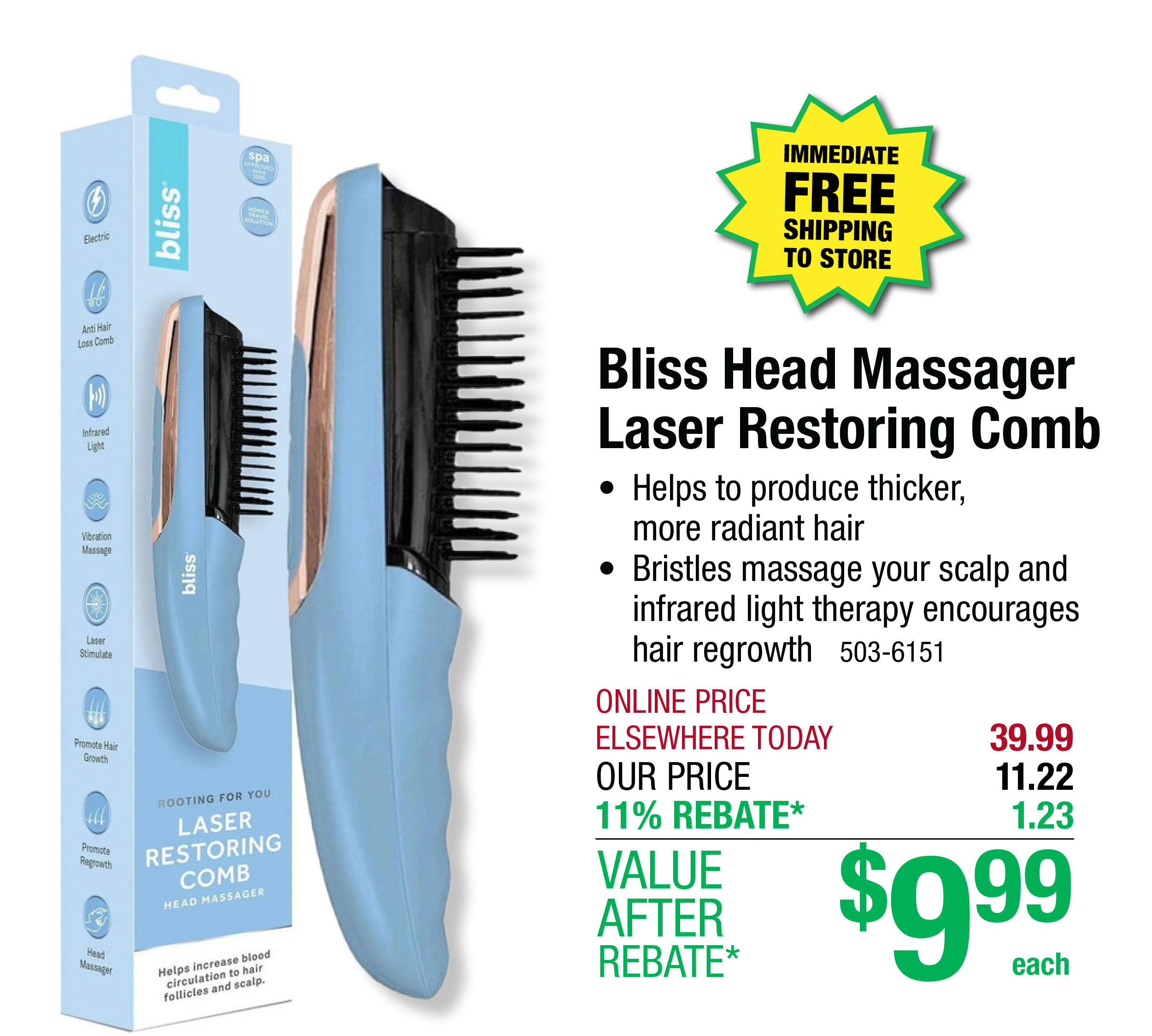 Bliss Head Massager Laser Restoring Comb - ONLY $9.99 After Rebate*!