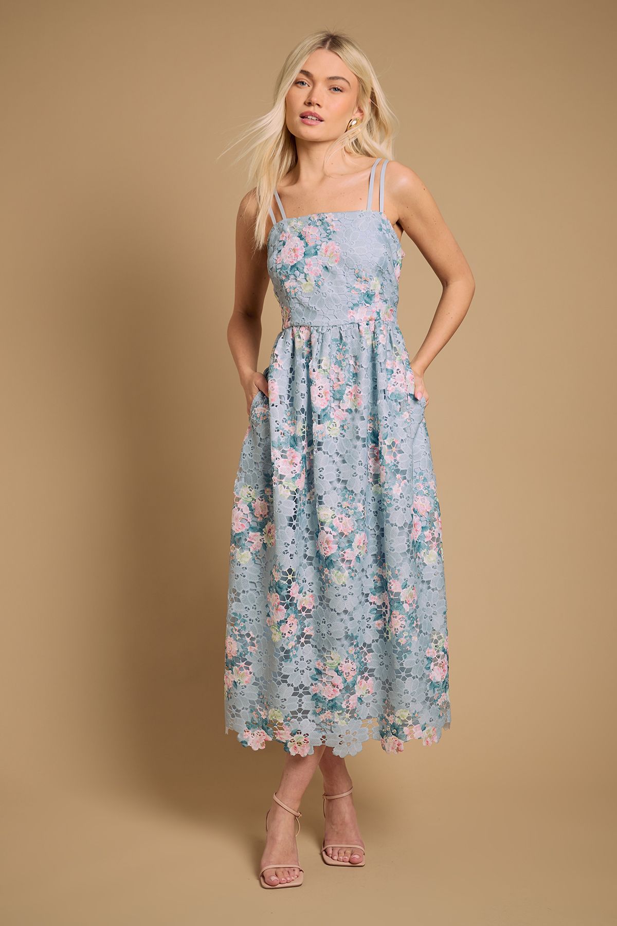 Lace Fit and Flare Midaxi Dress