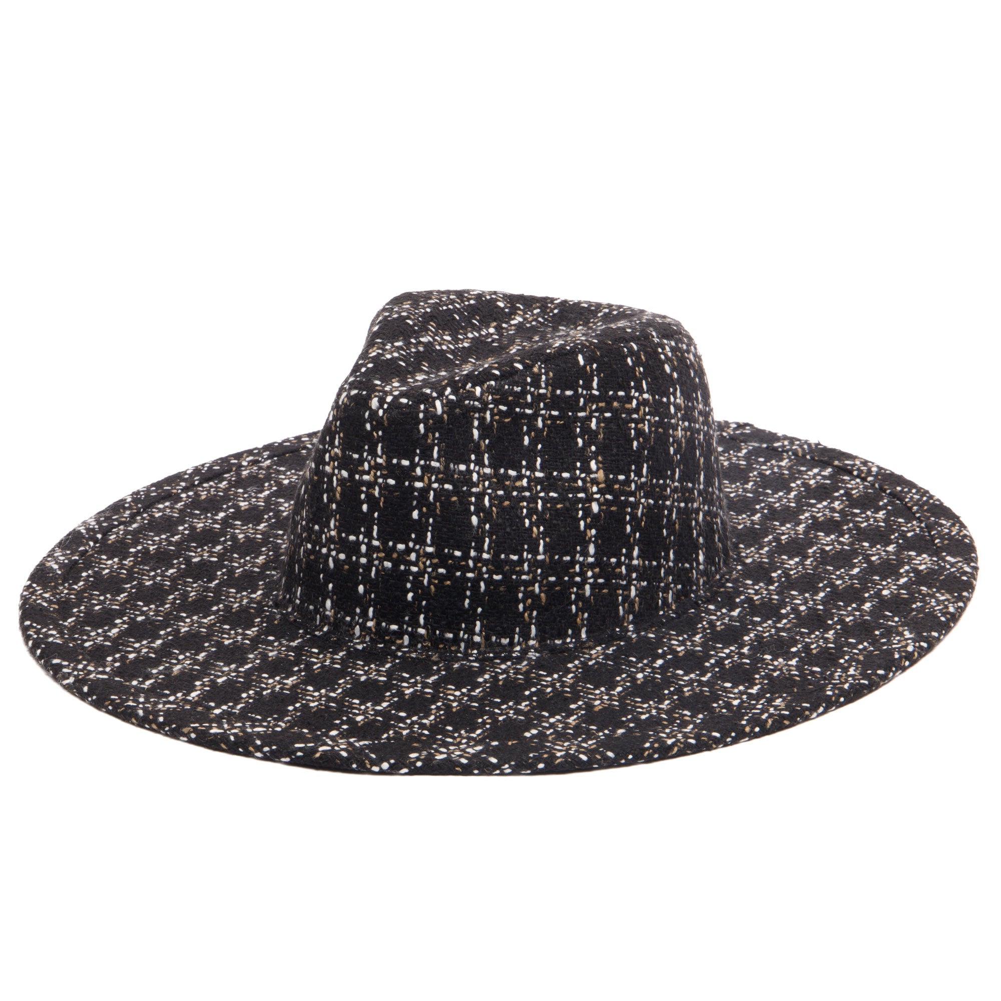 Image of Aria - Wide Brim Fedora with Textured Mixed Tweed Fabric