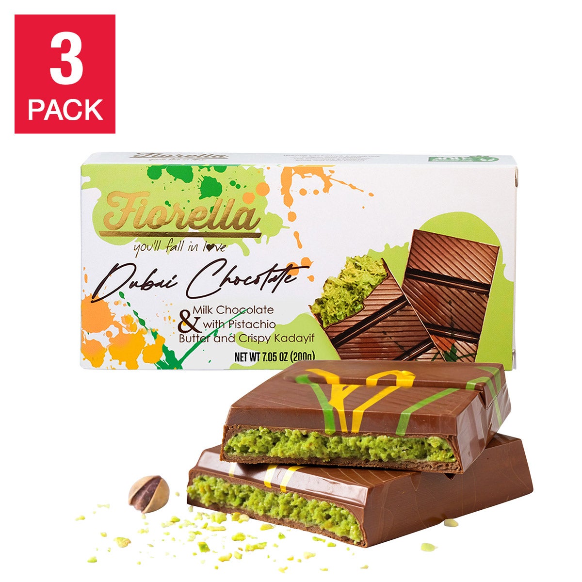 Fiorella Dubai Chocolate Bars, 200g, 3-Pack
