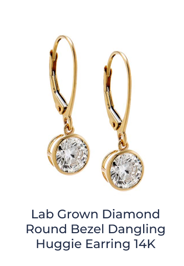 Lab Grown Diamond Round Bezel Dangling Huggie Earring 14K