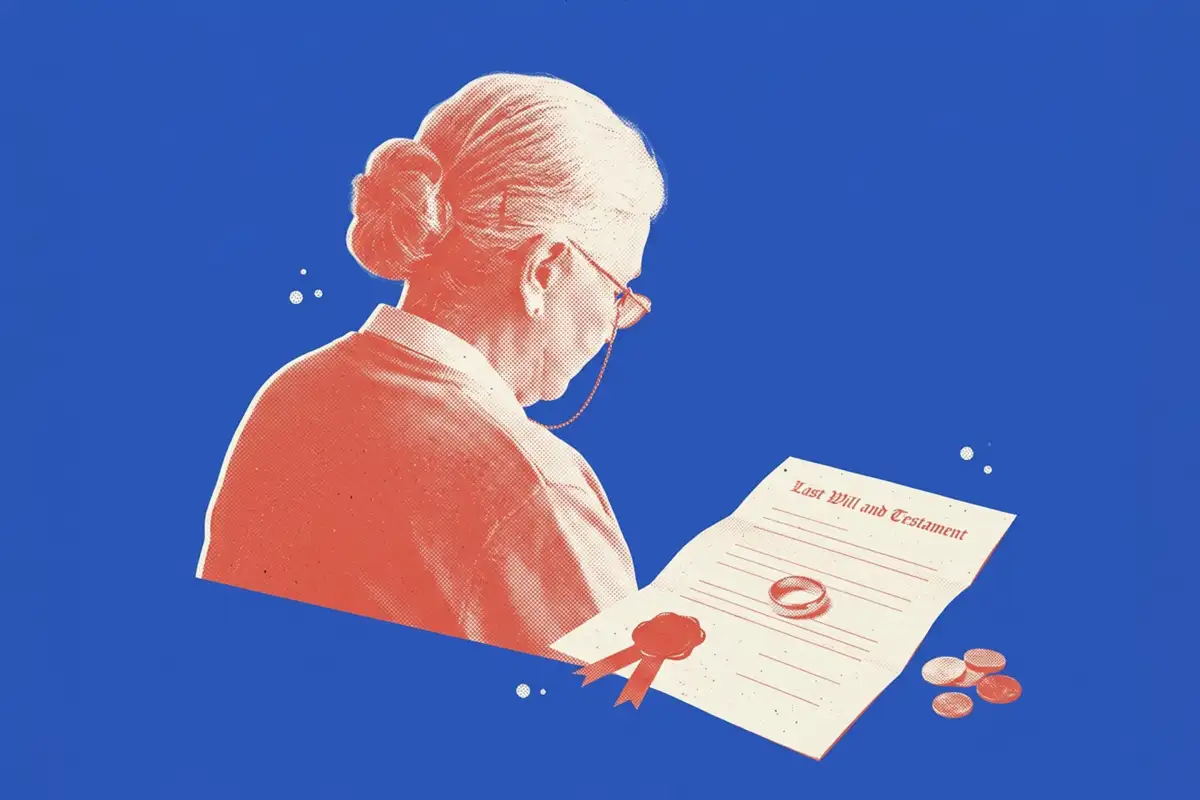 Art of an older woman reading a will