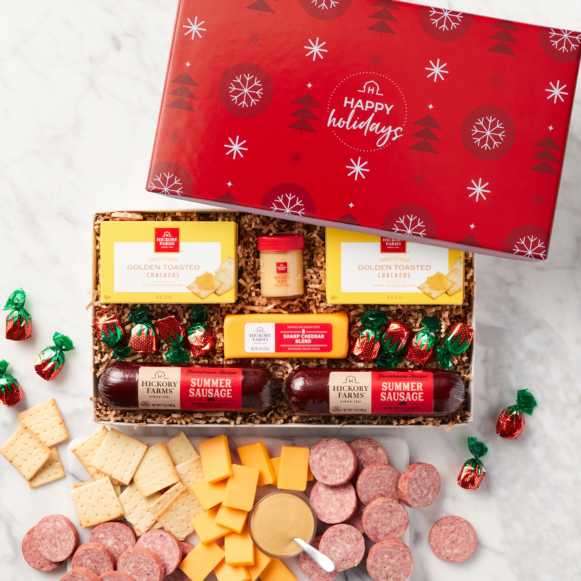 Hickory Farms Happy Holidays Meat and Cheese Gift Box, 1.45 lbs Total