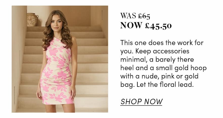 One Shoulder Gathered Floral Mini Dress in Pink