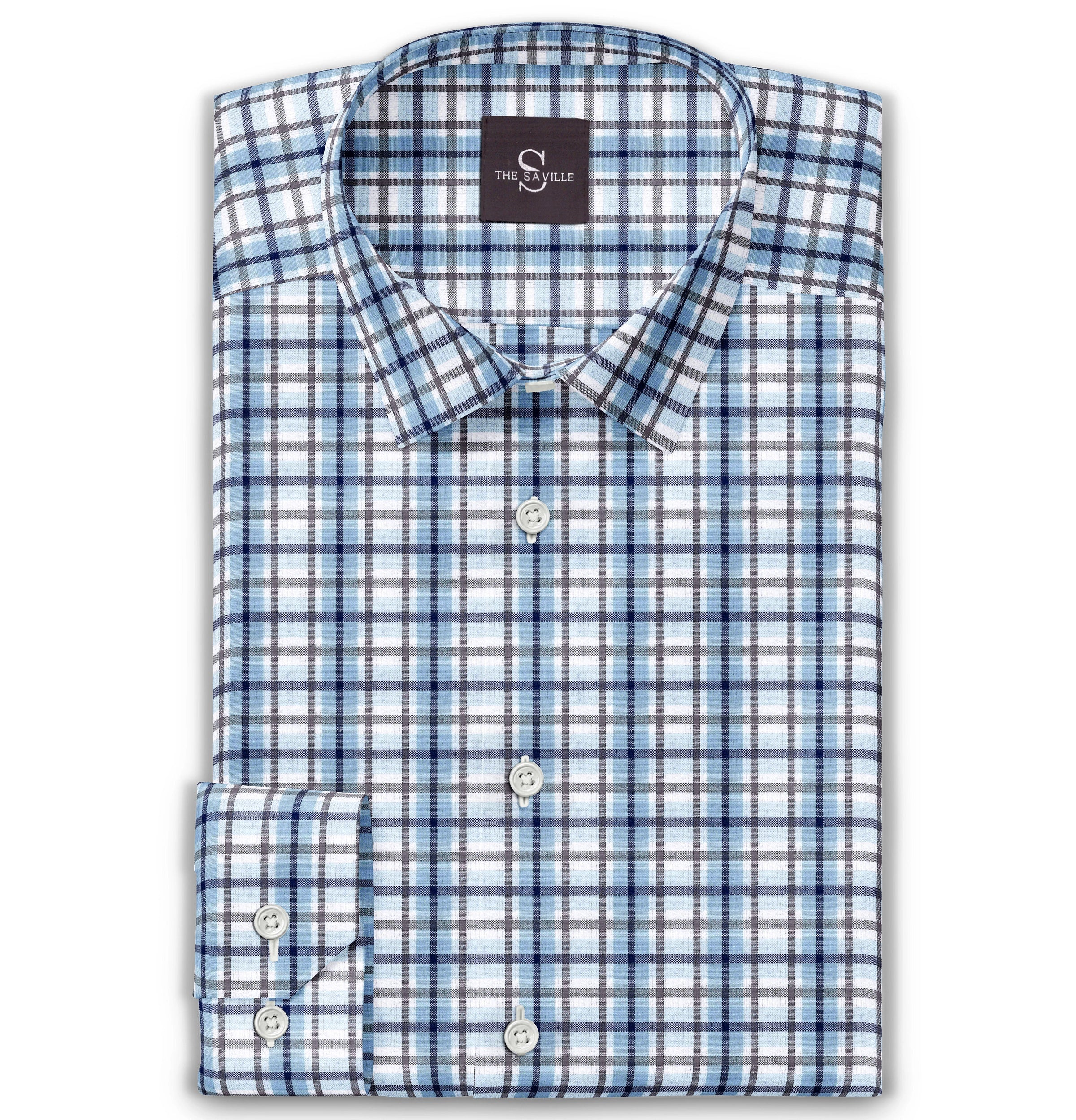 Image of Wrinkle-free - Long Sleeve - Blue and Gray Checks