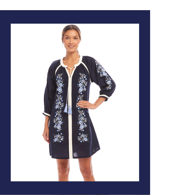 Embroidered Puff Sleeve Shirtdress