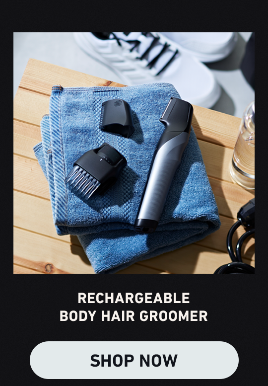 Rechargeable body hair groomer. Shop Now (Clickable link).