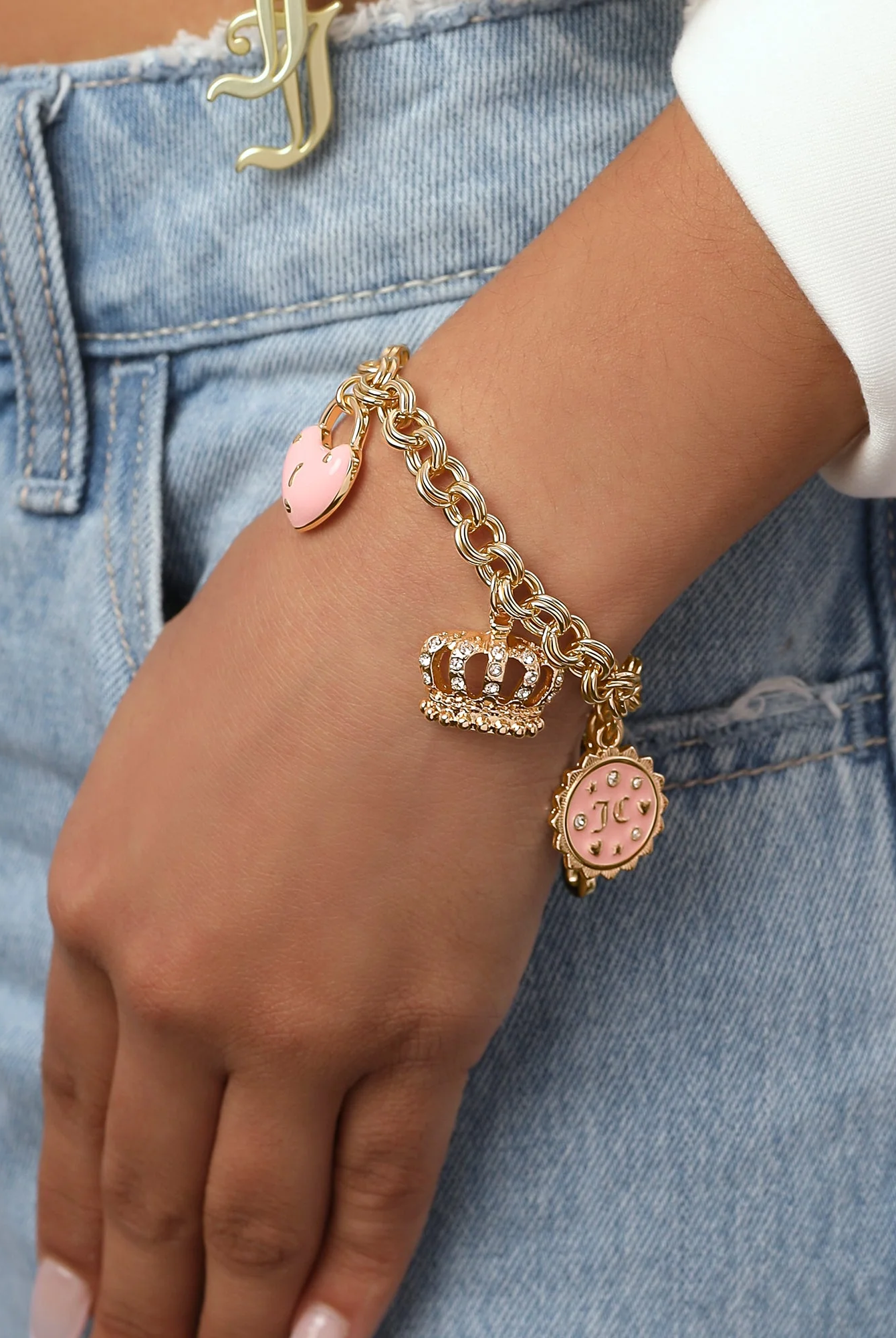 Pink Charm Bracelet with Pave Accents